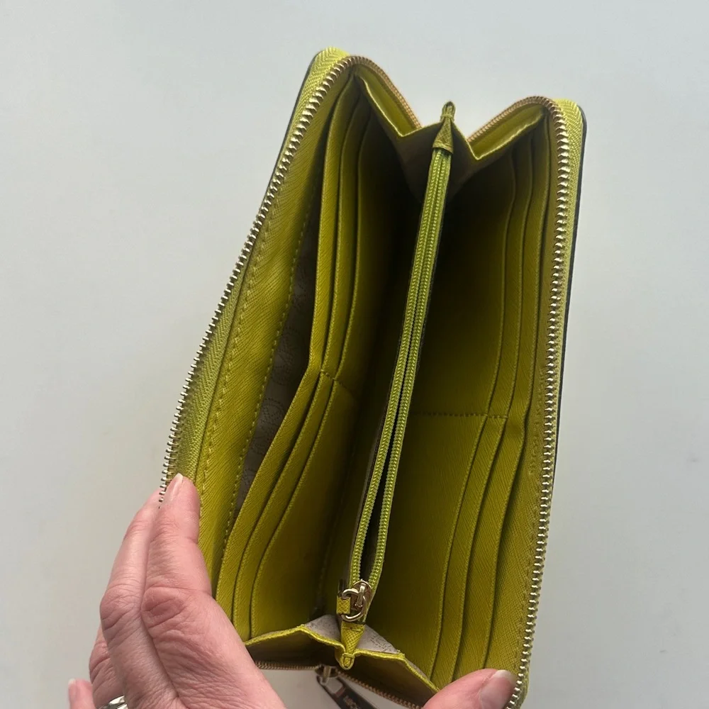 Michael Kors Lime Zip-Around Wallet with Gold Hardware